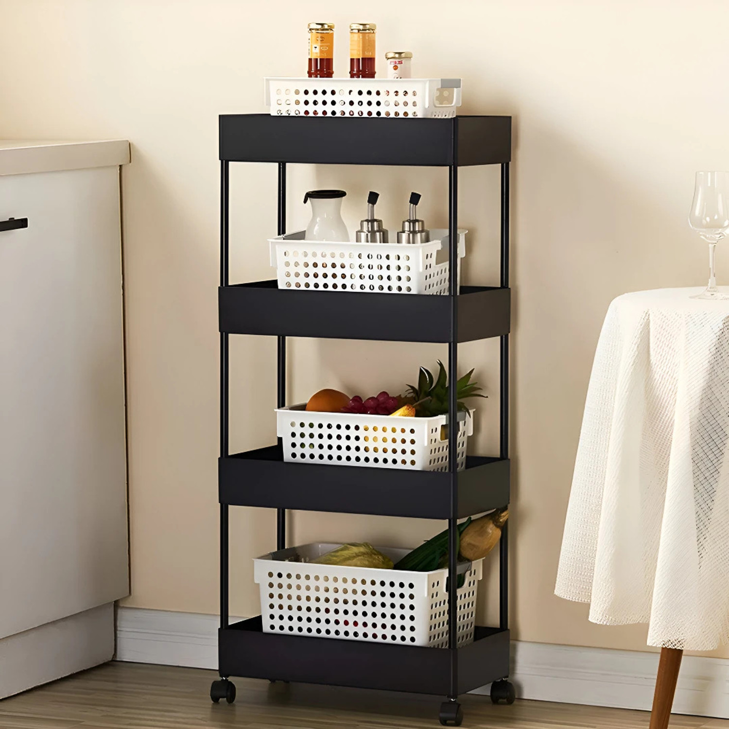 VM BOND 4-Tier Multipurpose Storage Heavy Duty Rack Kitchen & Office Plastic Kitchen Trolley