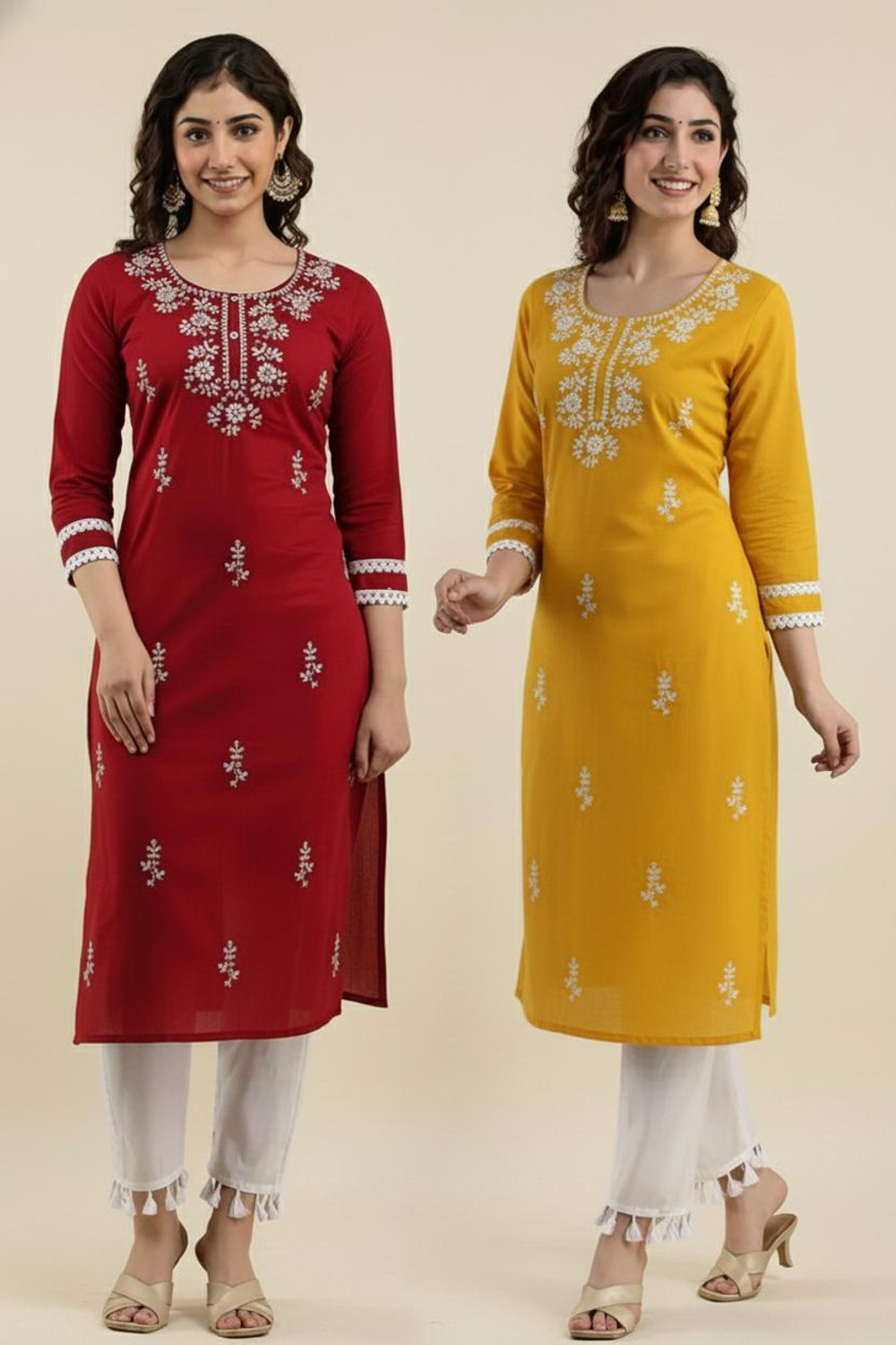 VIKSHI Women Chikan Embroidery Kurta