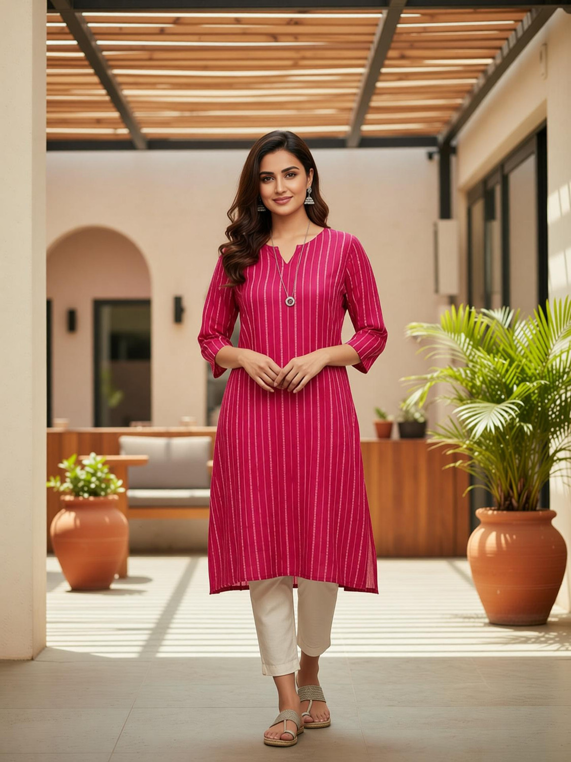 Einfach Gehen Women Striped Kurta
