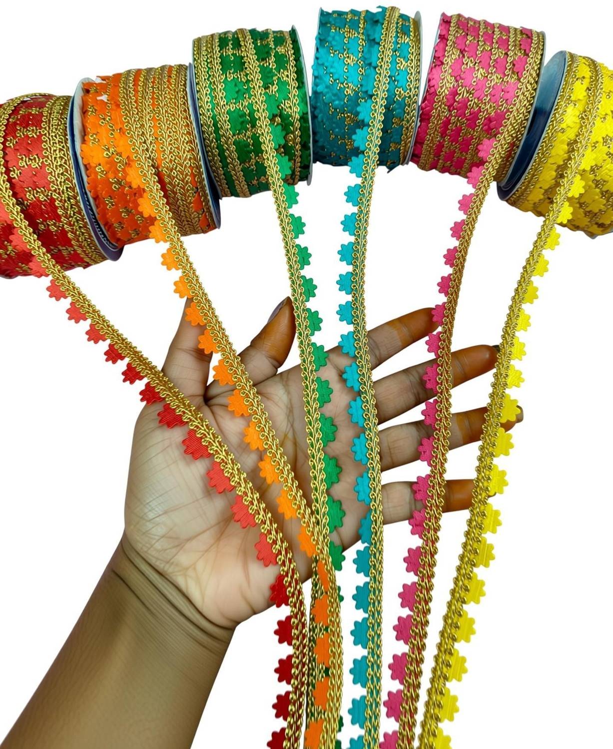 WIFFO Women Gota Patti Lace Border 6 Different Color(9X6=54 Meter) for Dupatta, Bridal Dresses, Saree, Lehengas, Palazzo, Anarkali Suits, Blouses Lace Reel