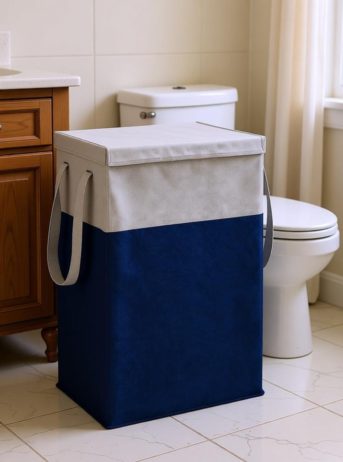 ShopGlobal 75 L Blue Laundry Basket