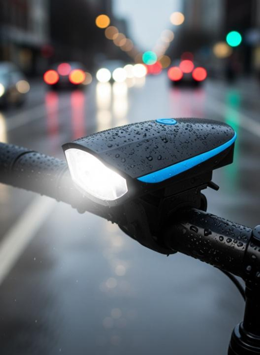 BLACKBELL™ 2-in-1 USB Rechargeable Bicycle Horn LED Front Light (3 modes) (Black, Blue) LED Front Light