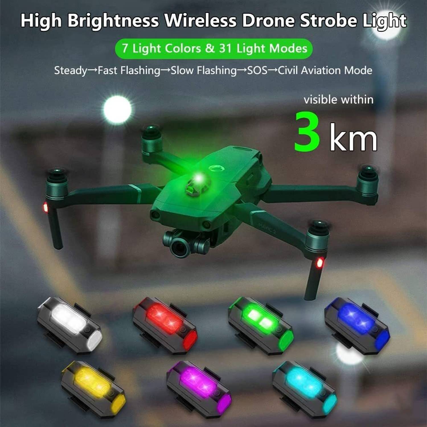 4UONLY 7 LED Lights for Motorcycles, Bike Drone Flashing (Pack of 3) - Image 4