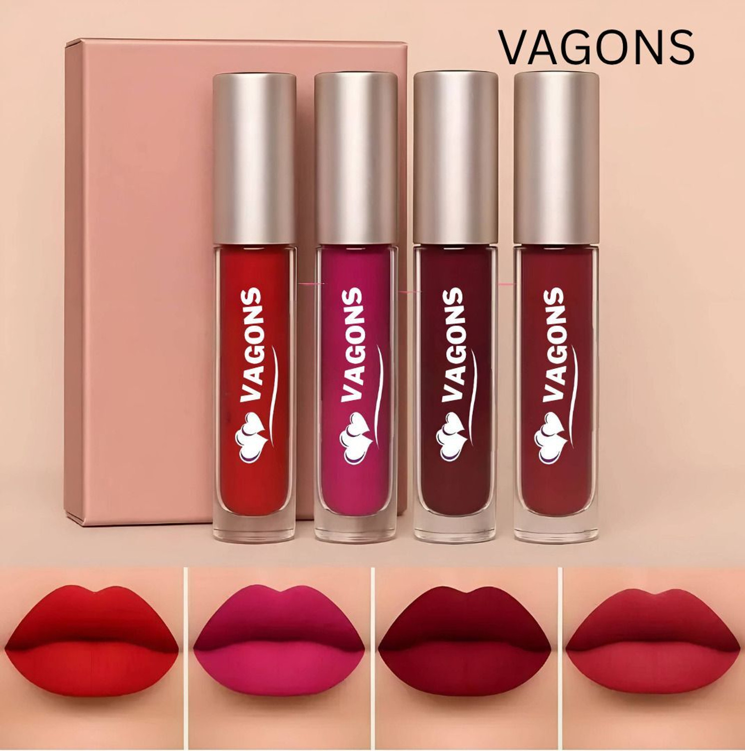 VAGONS Set of 4 Waterproof Red Lipsticks