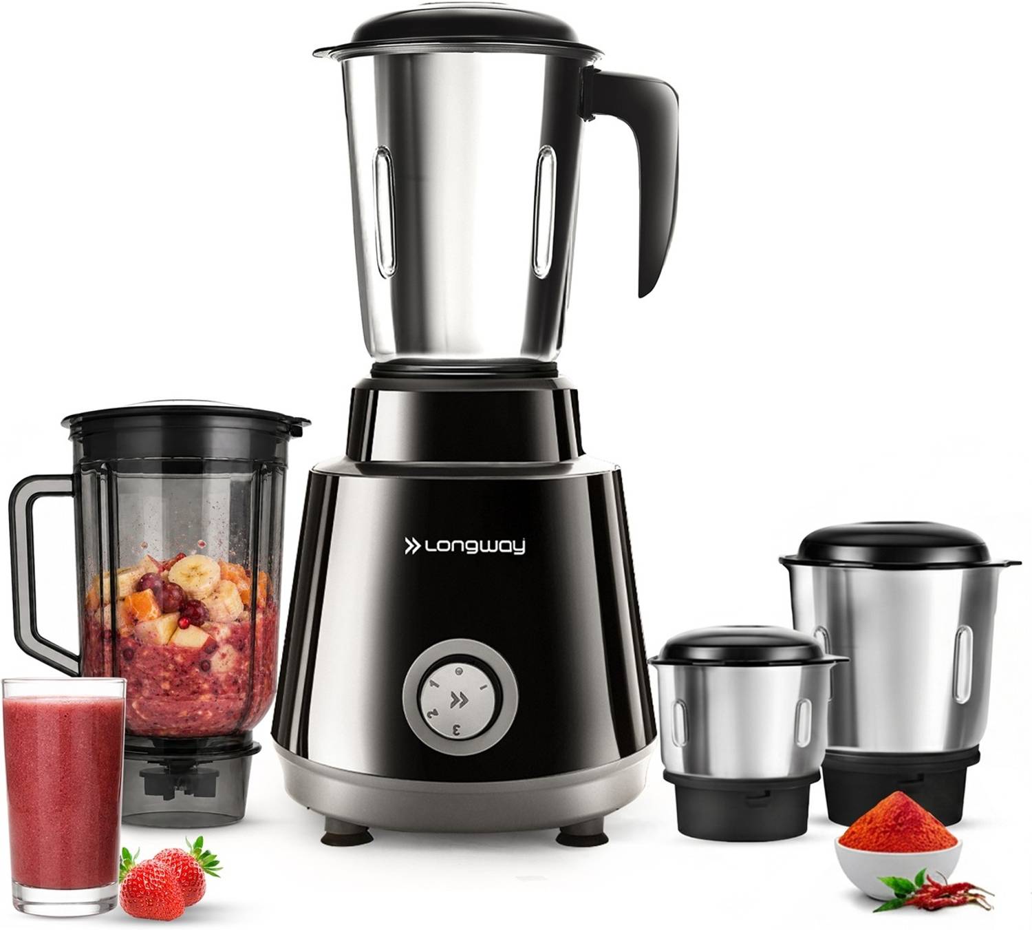 Longway Roto Max 750W Juicer Mixer Grinder (4 Jars, Black & Gray) - Image 1
