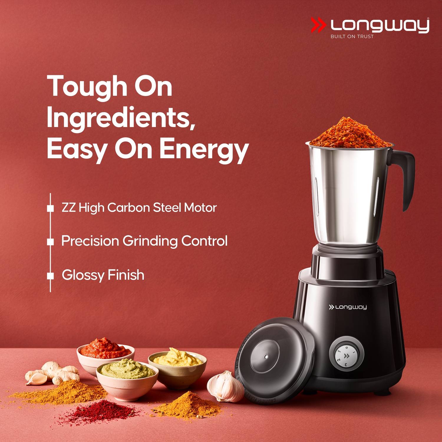 Longway Roto Max 750W Juicer Mixer Grinder (4 Jars, Black & Gray) - Image 3