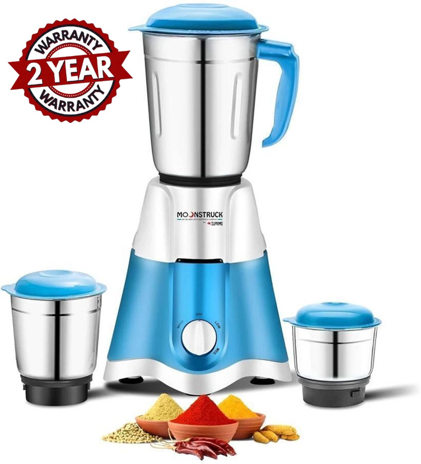 Moonstruck 750W Juicer Mixer Grinder 3 Jars Blue - Image 1