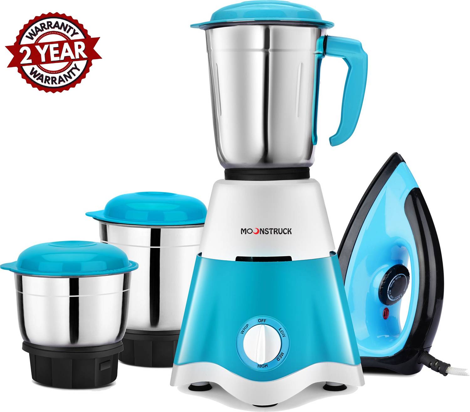 Moonstruck 750W Juicer Mixer Grinder 3 Jar Blue Pack of 750 - Image 1