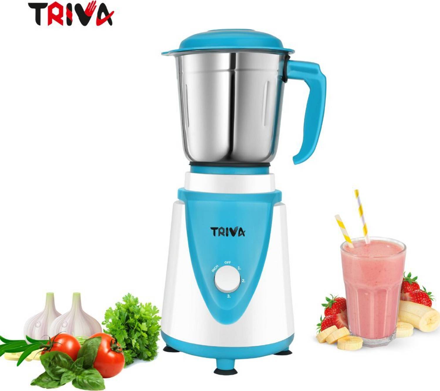 TRIVA OLIVE DLX500 500 Juicer Mixer Grinder, 1 Jar, White, Blue - Image 1