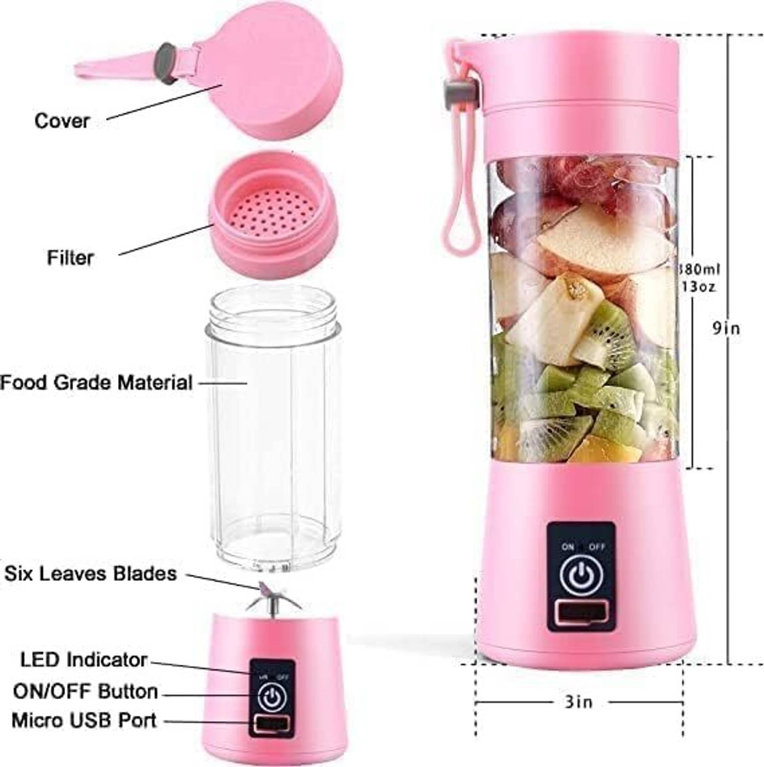 sleekon Portable 6-Blade Juicer Blender Multicolor - Image 5