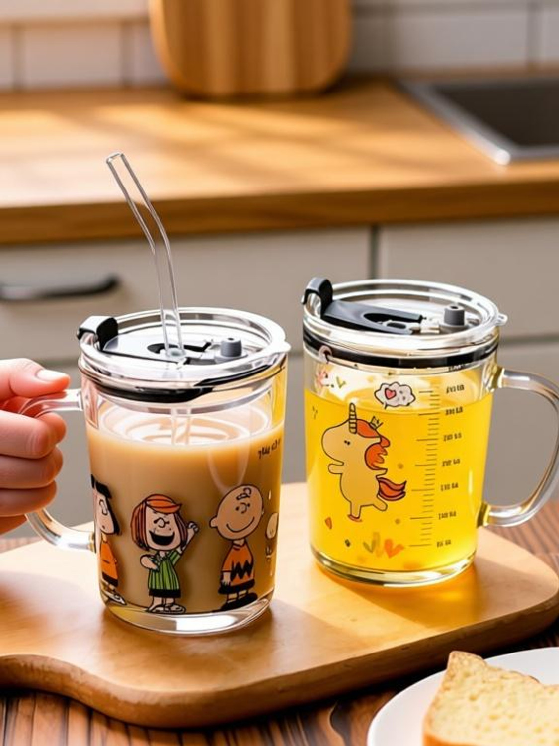 HK4 Random Design Glass with Straw Glass Coffee Mug