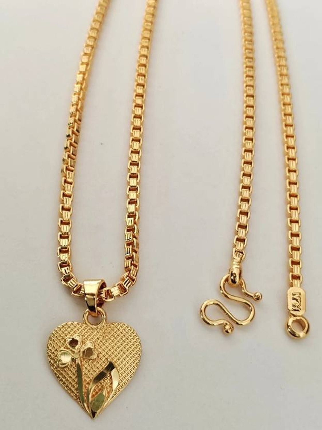 WGMONEY One Gram Gold Box Chain With Heart Pendant For Women Girl 24 Inch Long Brass Gold-plated Plated Brass Necklace