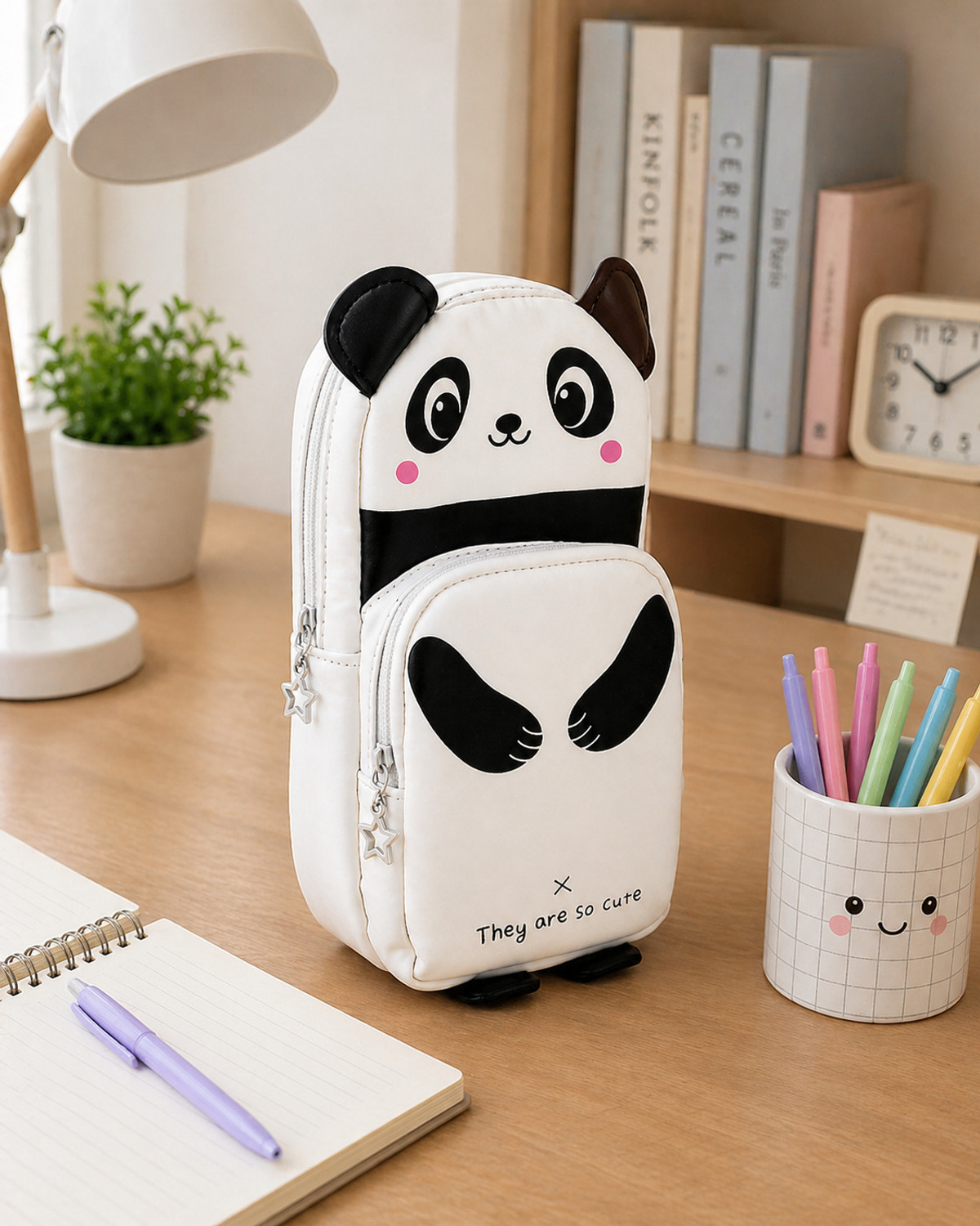 Happy Shopping Store Women White Panda Cosmetic Pouch Genuine Art Artificial Leather Pencil Box