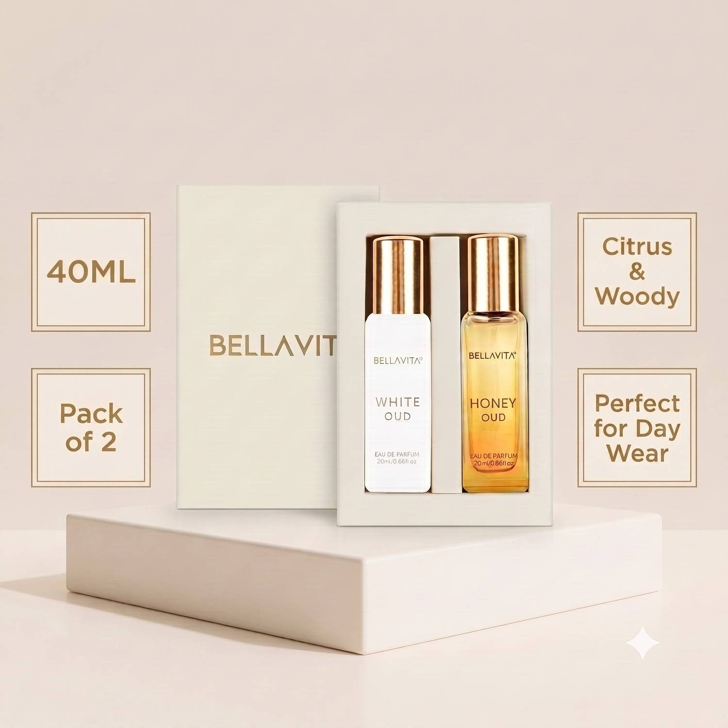 BELLAVITA WHITE OUD perfume & HONEY OUD perfume combo|2X20ML|With Citrus & Woody Notes| Eau de Parfum  -  40 ml
