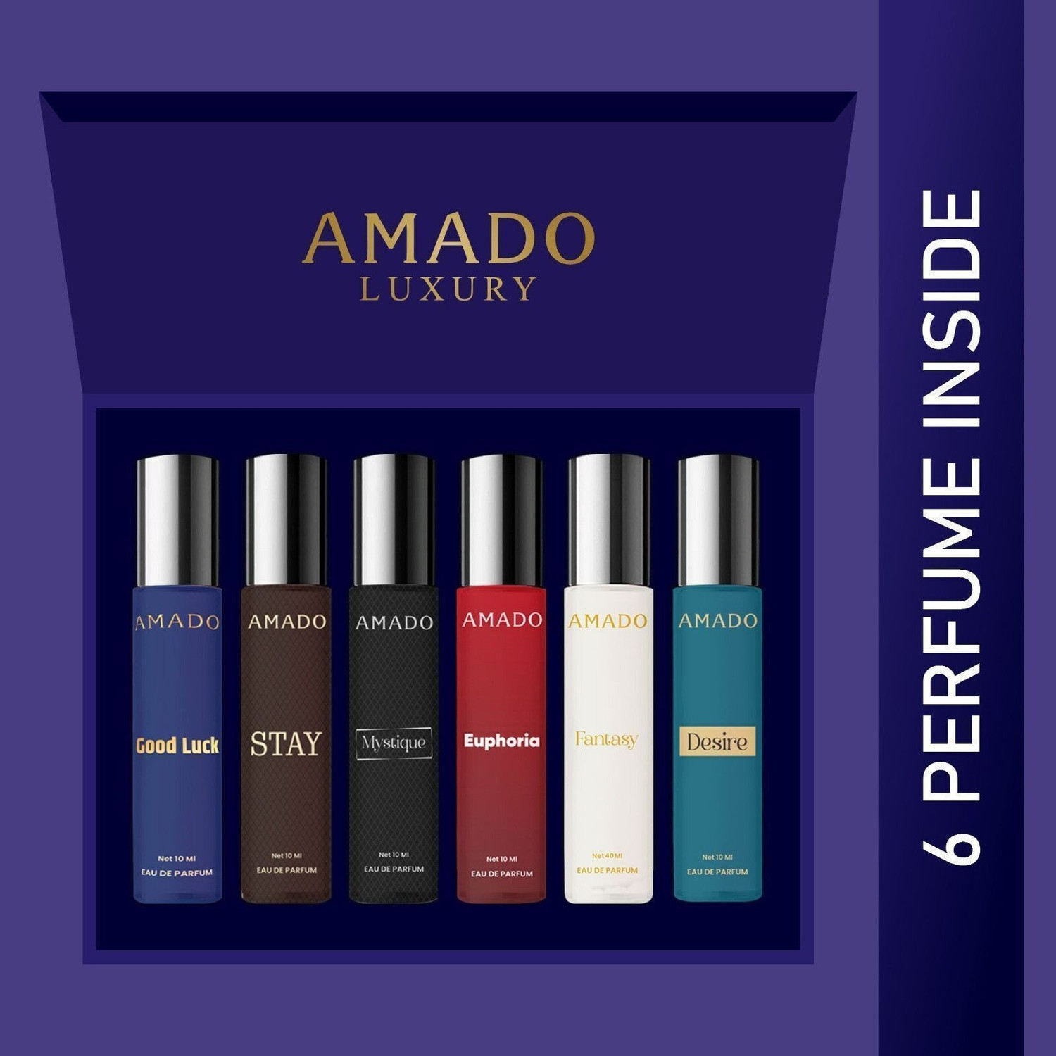 Amado Pack of 6 Designer Long Lasting Fragrances - 10ml Each | Signature Collection Eau de Parfum - 60 ml