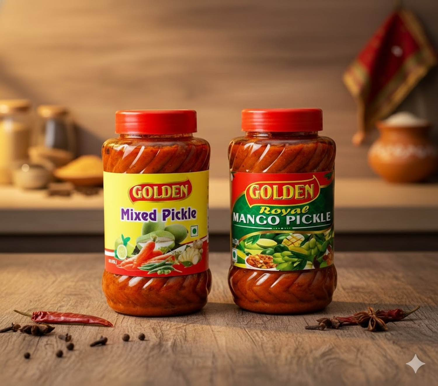 Golden Mix Pickle & Mango Pickle, 100 % Natural, Taste of Home Mango, Lemon, Carrot, Green Chilli Pickle