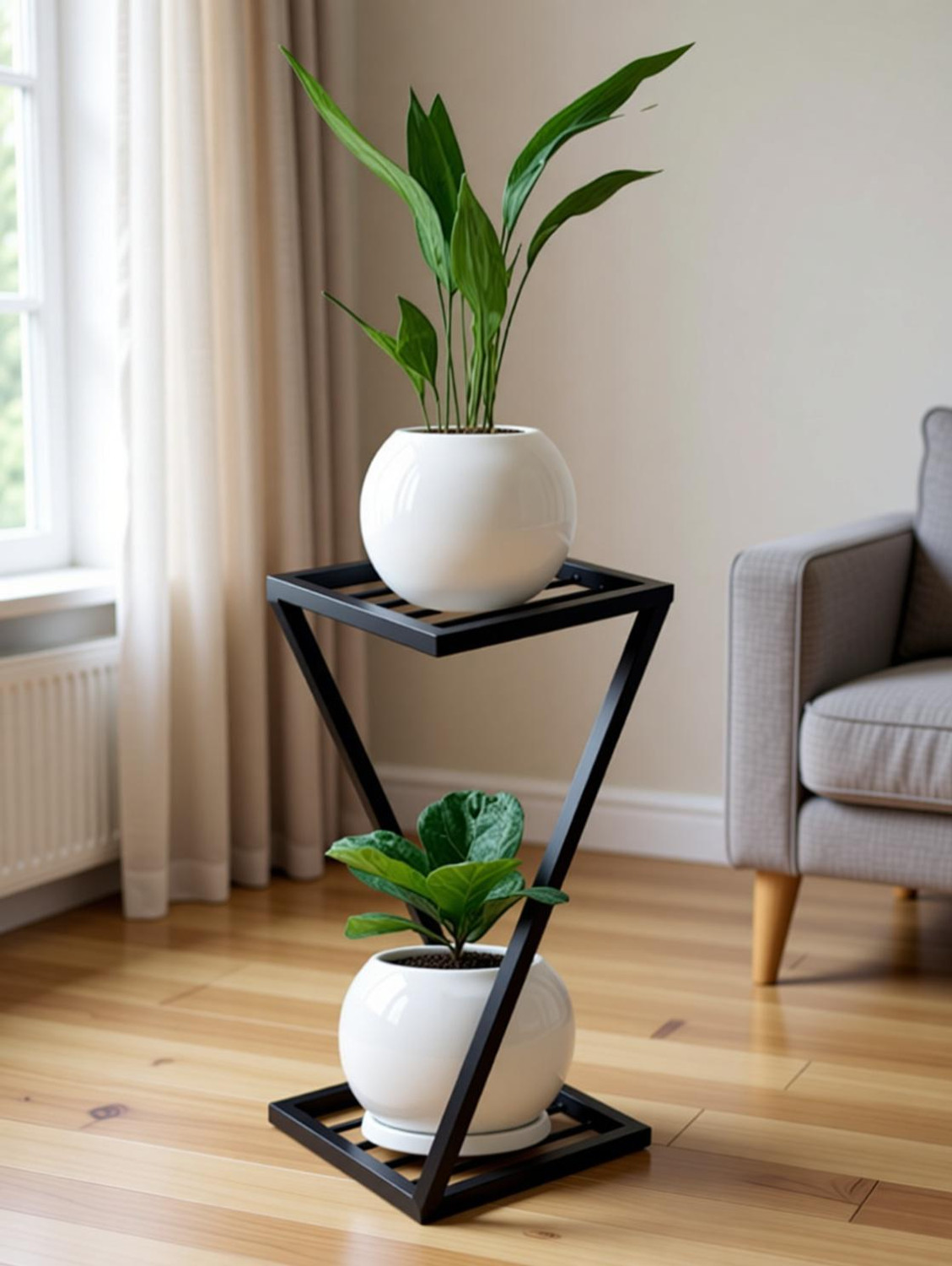 VINAMRA28 Z Shape Plant Stand/Flower Shelf for Garden/Balcony/ Corner Display/Double Decker Window Planted Stand-Set of 1, Black Plant Container Set
