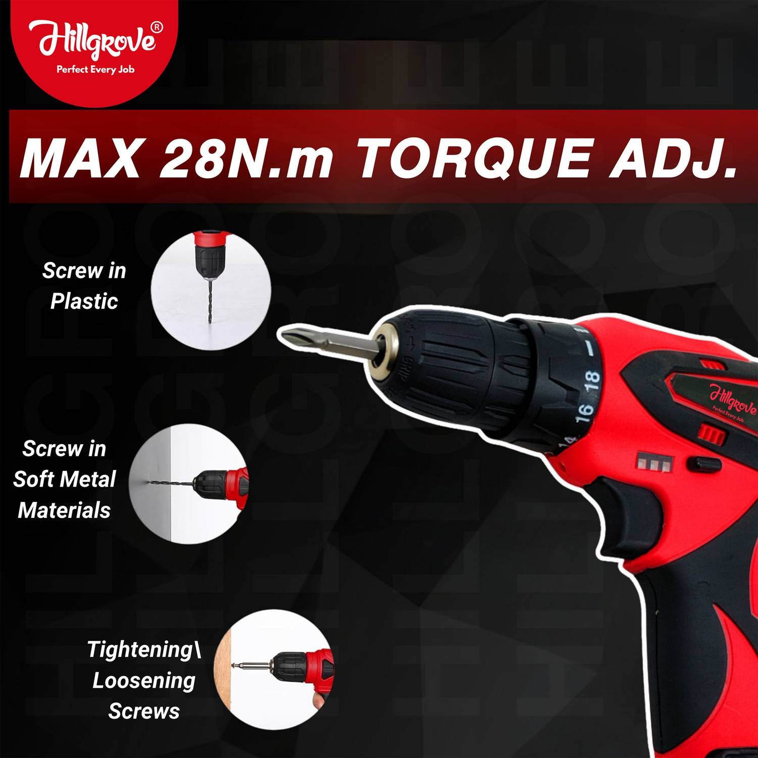 Hillgrove HGCM1379M1 Cordless Drill Kit - Image 3