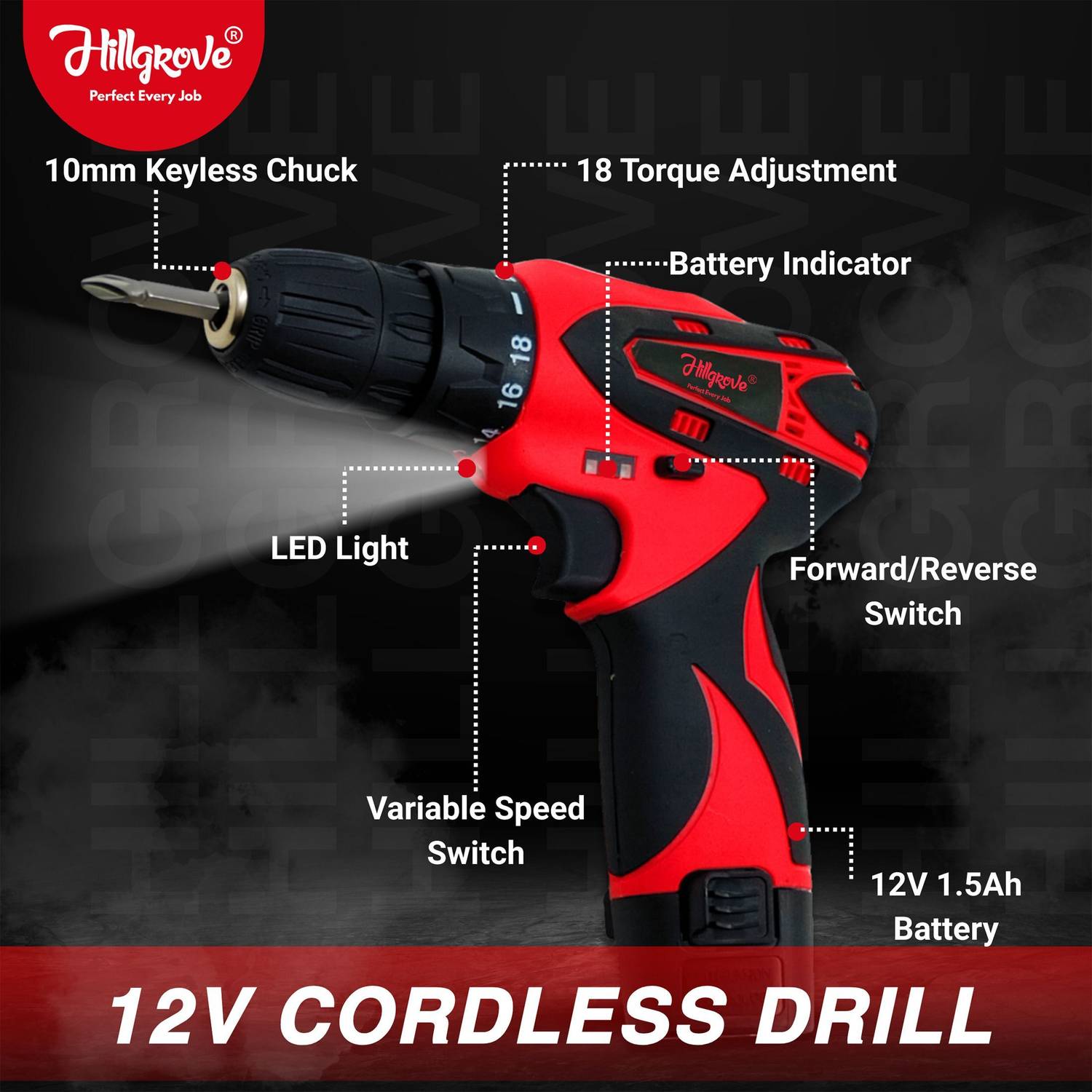 Hillgrove HGCM1379M1 Cordless Drill Kit - Image 2