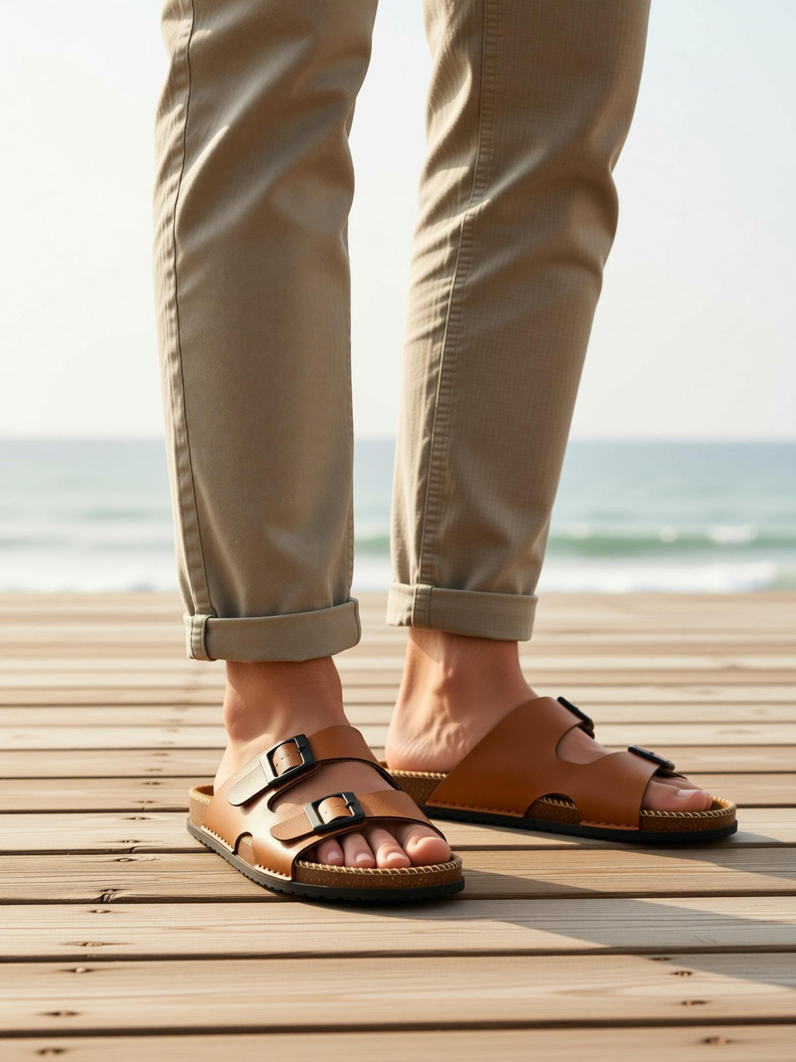 ELISHTO Men Tan Sandals