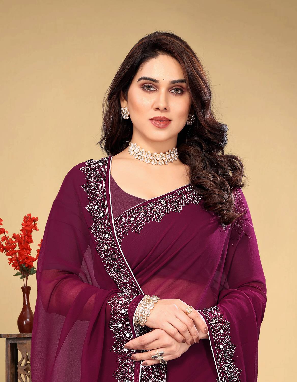 VEERAIVA Embellished Bollywood Georgette Saree - Image 2