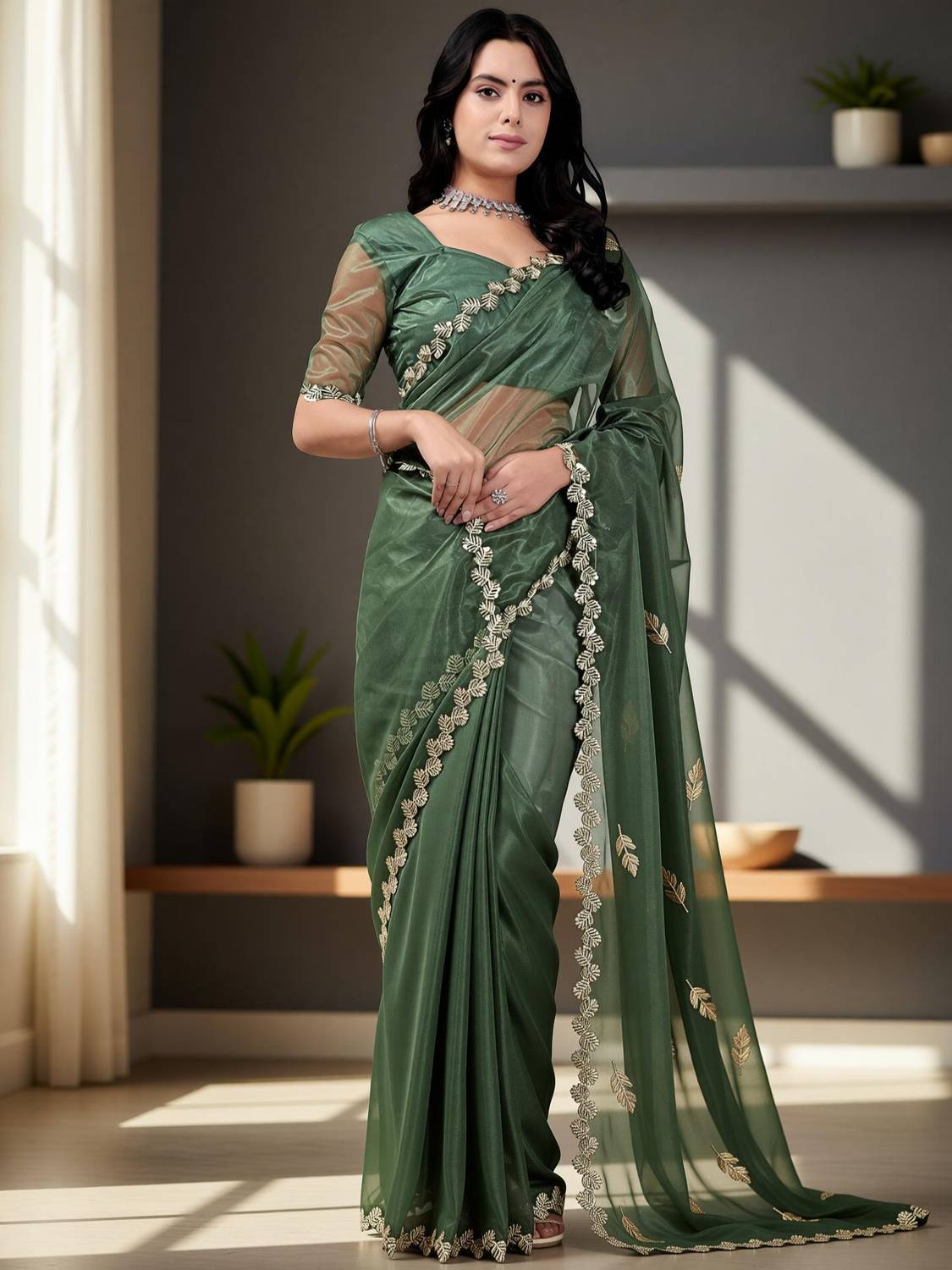 RUCHKET Embellished Bollywood Net Saree - Image 2