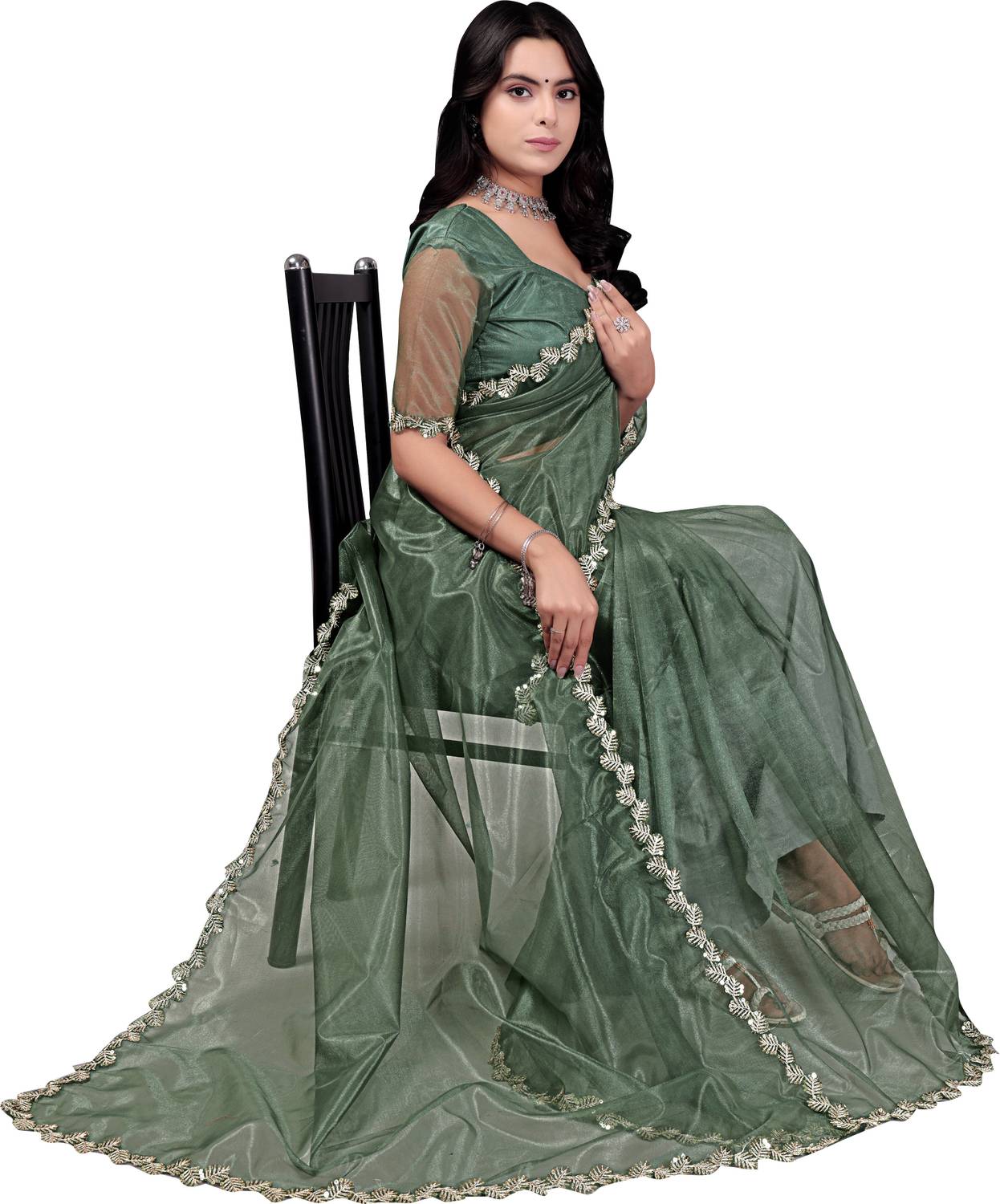 RUCHKET Embellished Bollywood Net Saree - Image 5