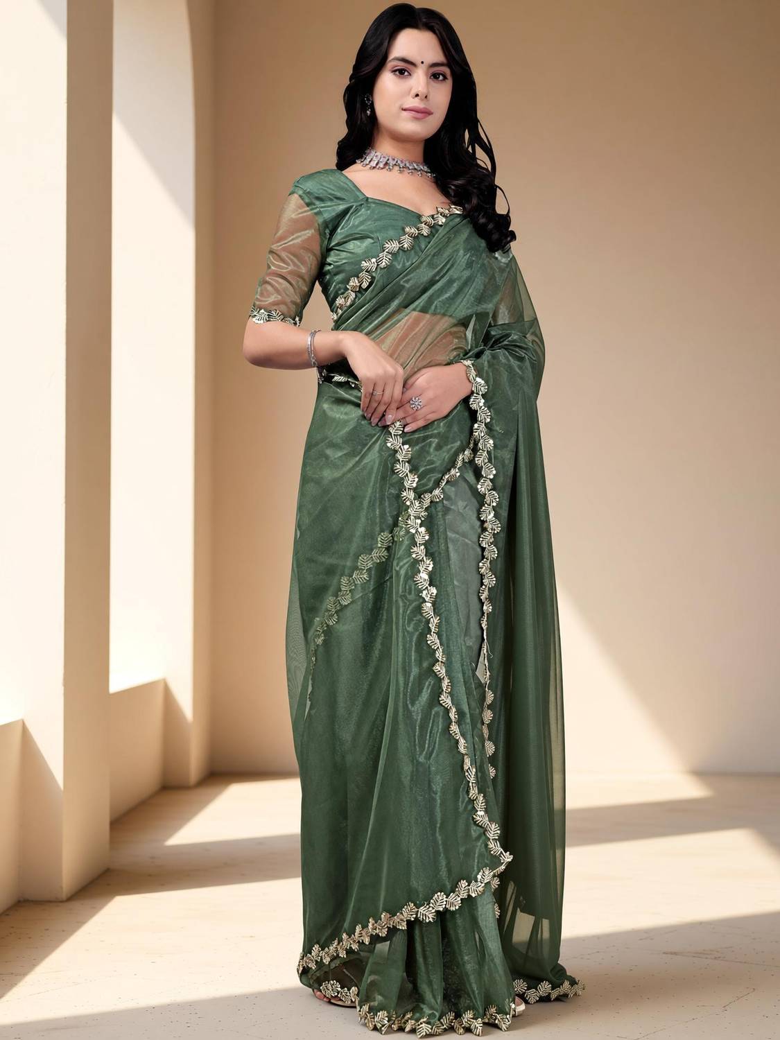 RUCHKET Embellished Bollywood Net Saree - Image 1