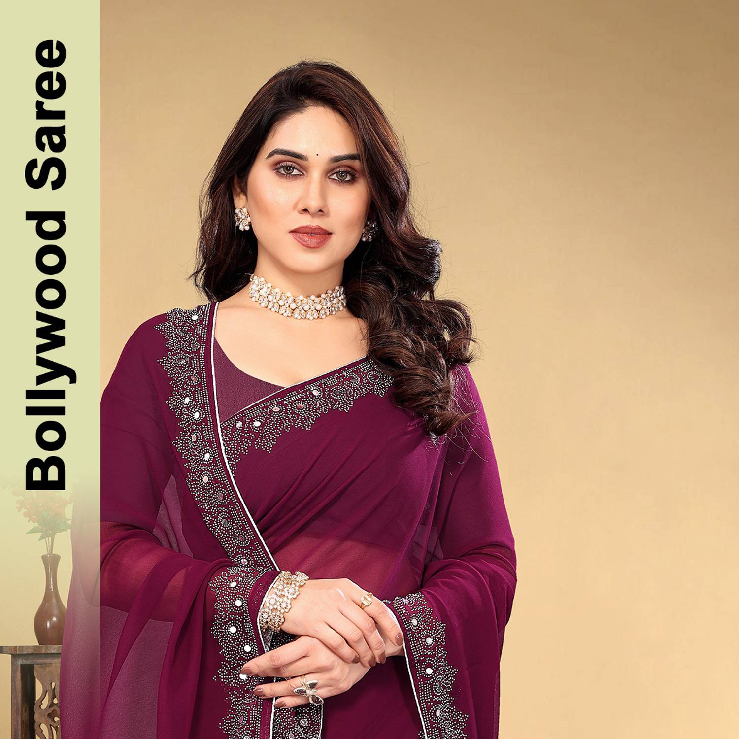 VEERAIVA Embellished Bollywood Georgette Saree - Image 1