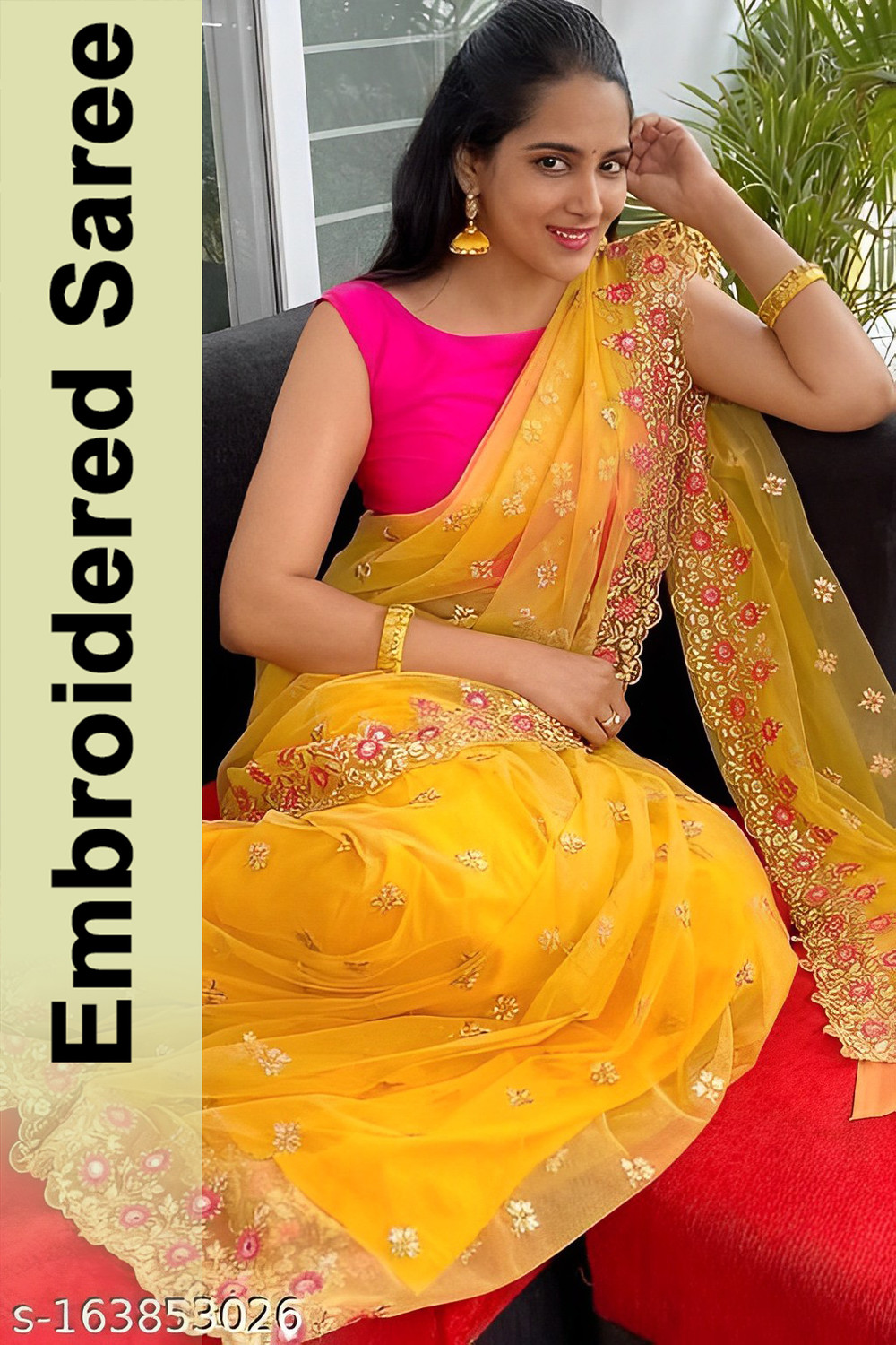 kraddle Embroidered Banarasi Organza Saree with Unstitched Blouse