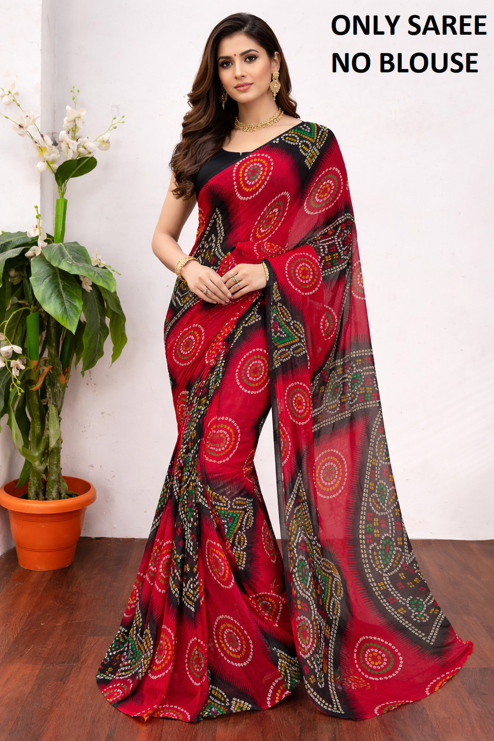 maayro Printed Bandhani Georgette Saree