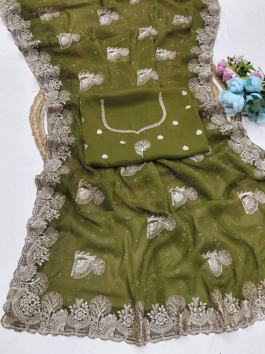 Banarasi wala Embroidered Bollywood Pure Silk Saree with Unstitched Blouse