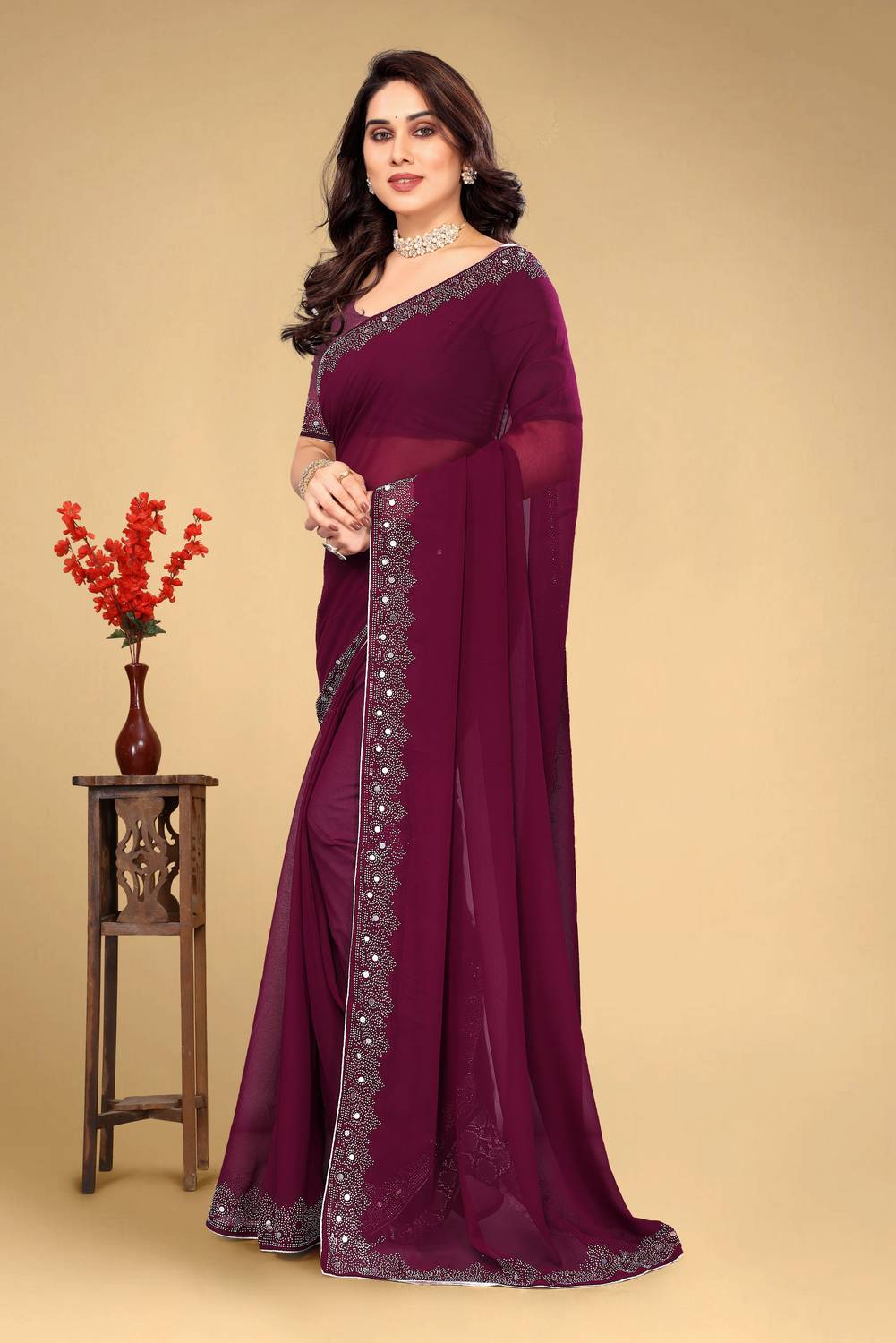 VEERAIVA Embellished Bollywood Georgette Saree - Image 5