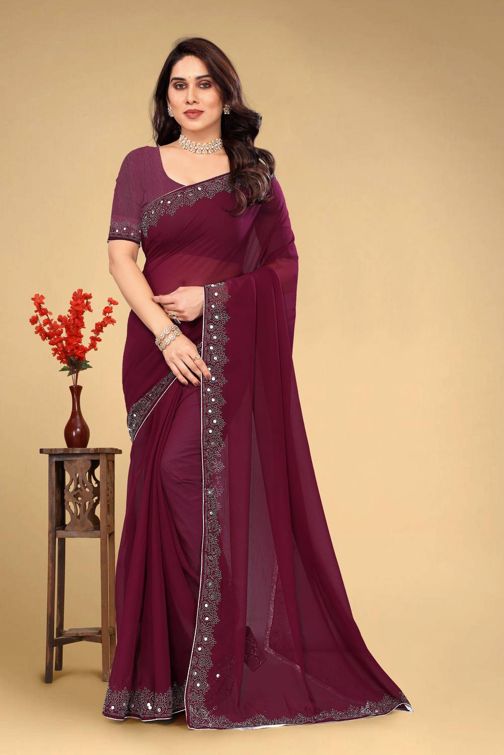 VEERAIVA Embellished Bollywood Georgette Saree - Image 4