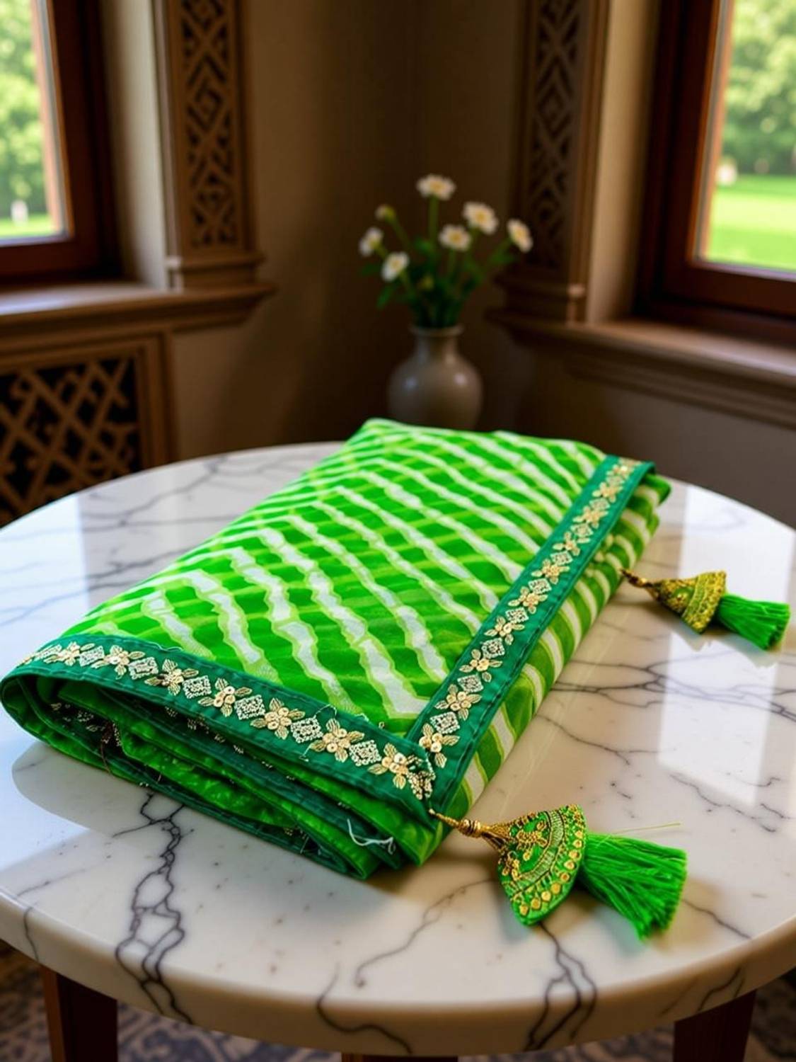 CHITRA TEX Printed Leheria Georgette Saree with Unstitched Blouse