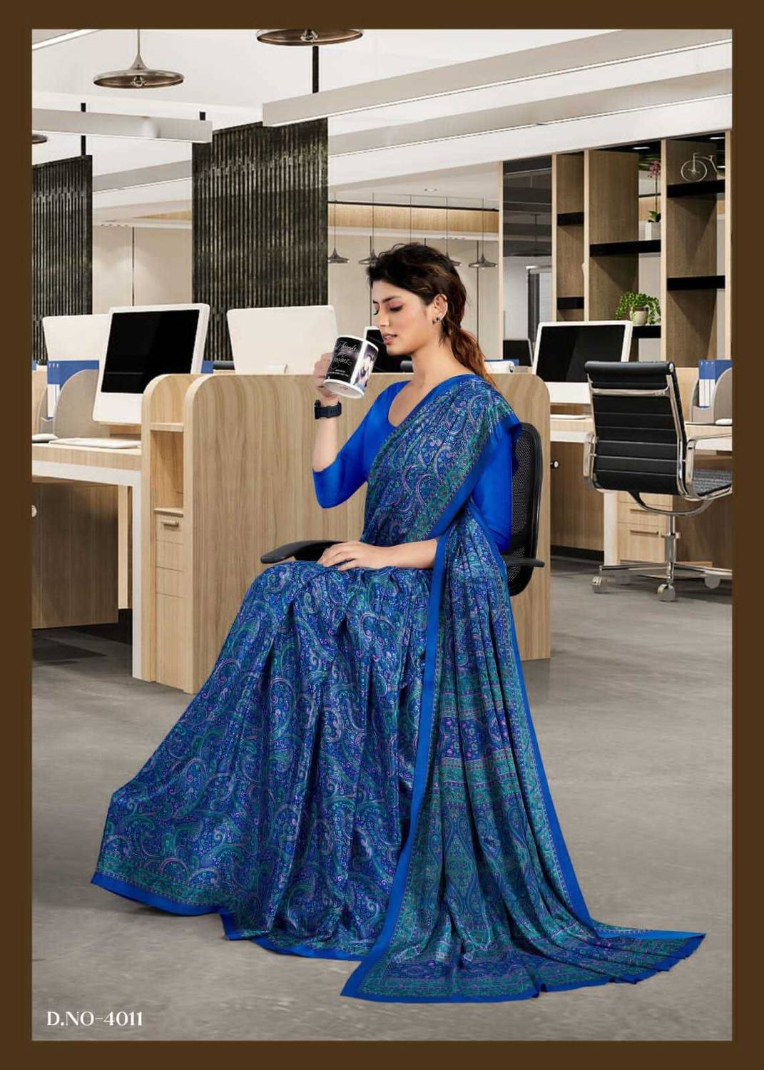 Vini Enterprises Printed Daily Wear Crepe, Silk Blend Saree with Unstitched Blouse