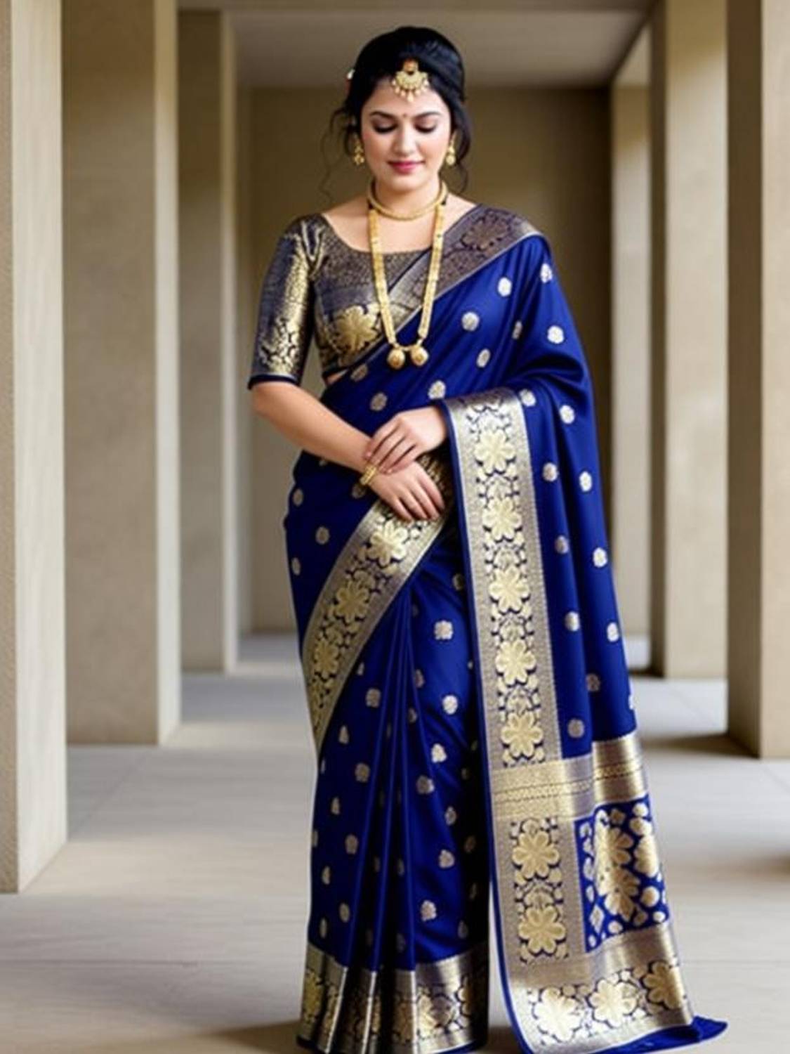 JUNGLE HERBS Woven Kanjivaram Cotton Blend Saree with Unstitched Blouse