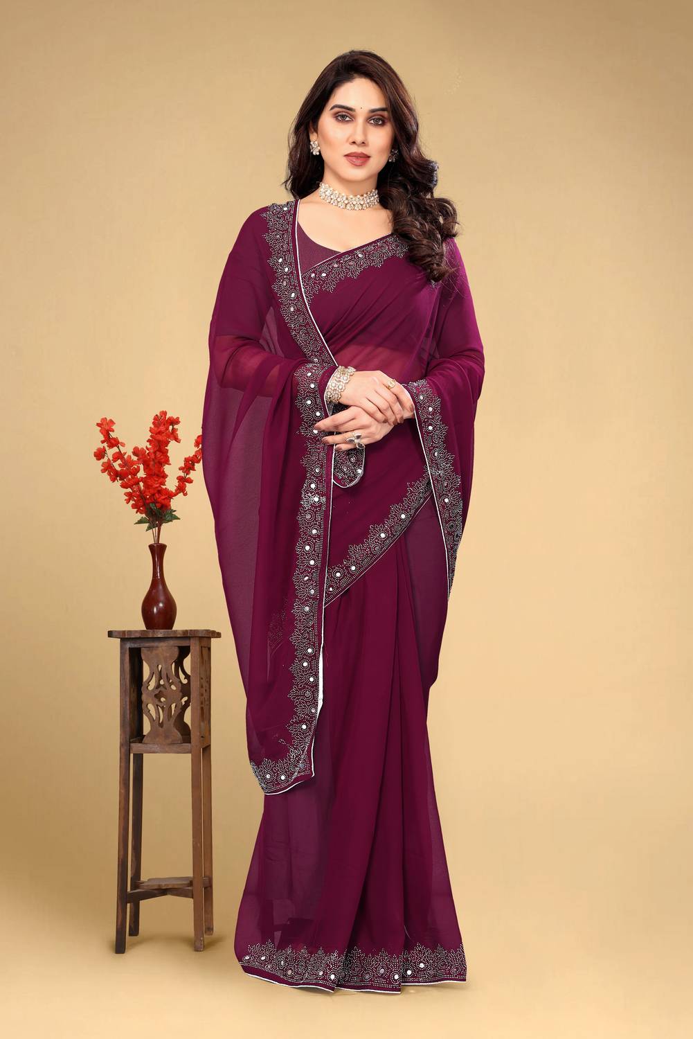 VEERAIVA Embellished Bollywood Georgette Saree - Image 3