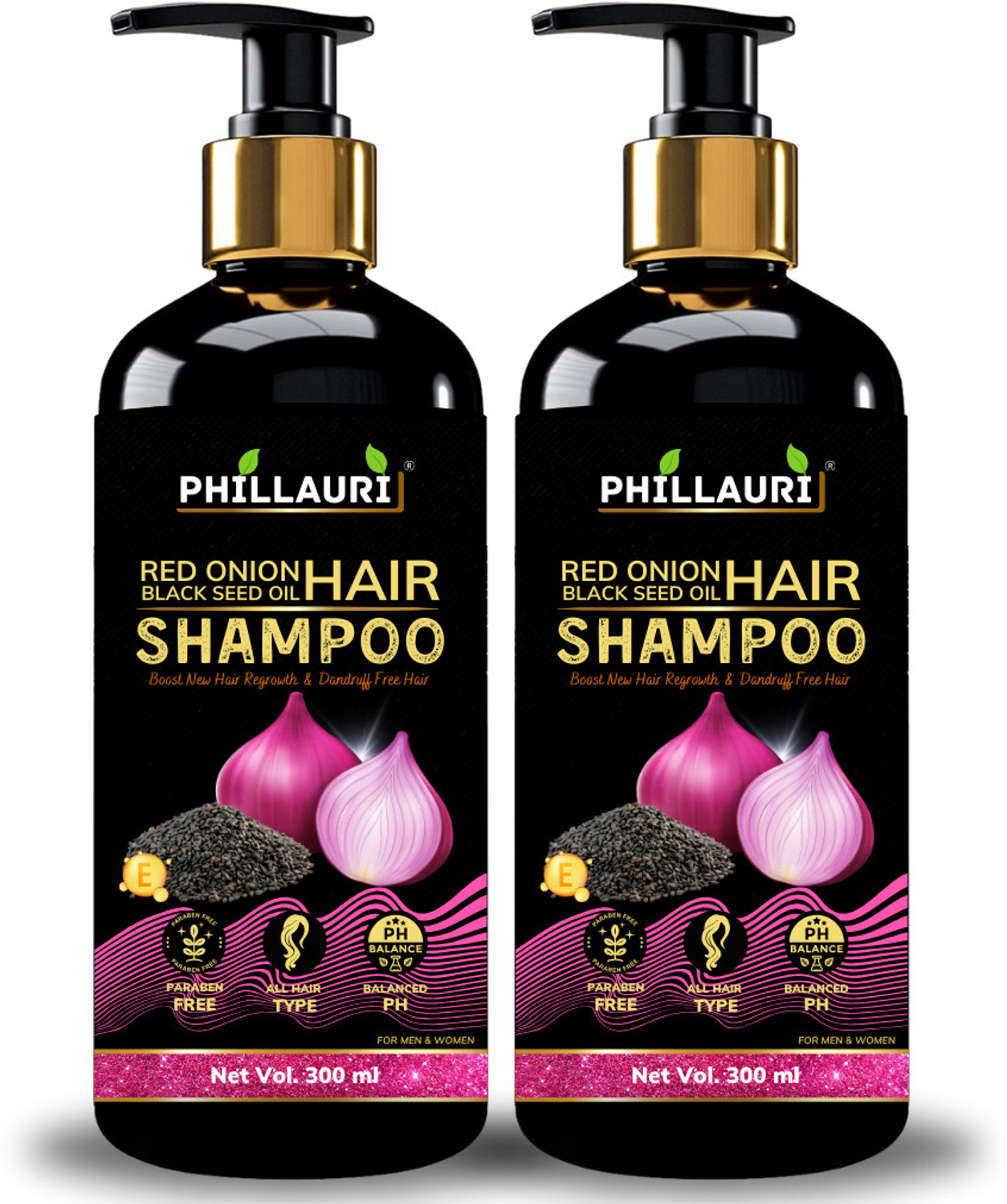 Phillauri Black Seed Oil Red Onion Shampoo for Strong, Healthy Hair & Scalp Care pack of-2