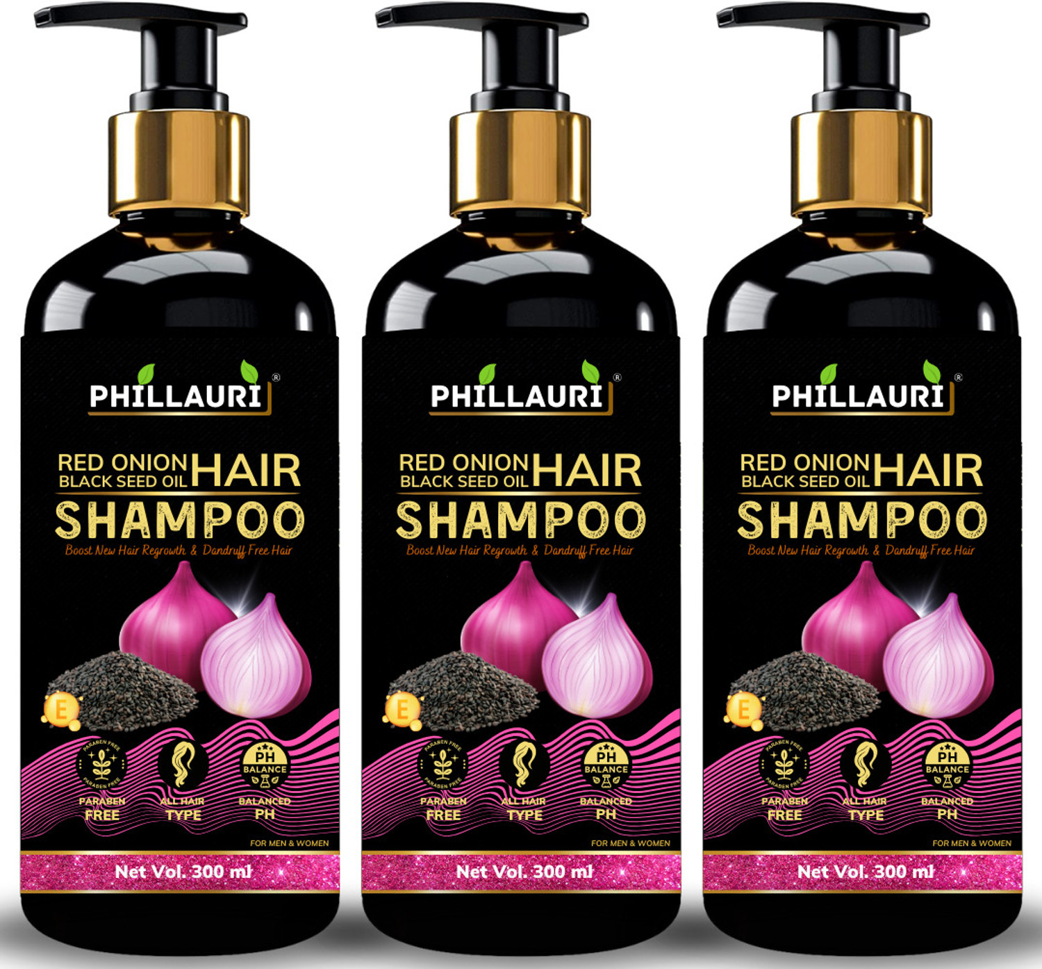 Phillauri Black Seed Oil Red Onion Shampoo for Strong, Healthy Hair & Scalp Care pack of-2