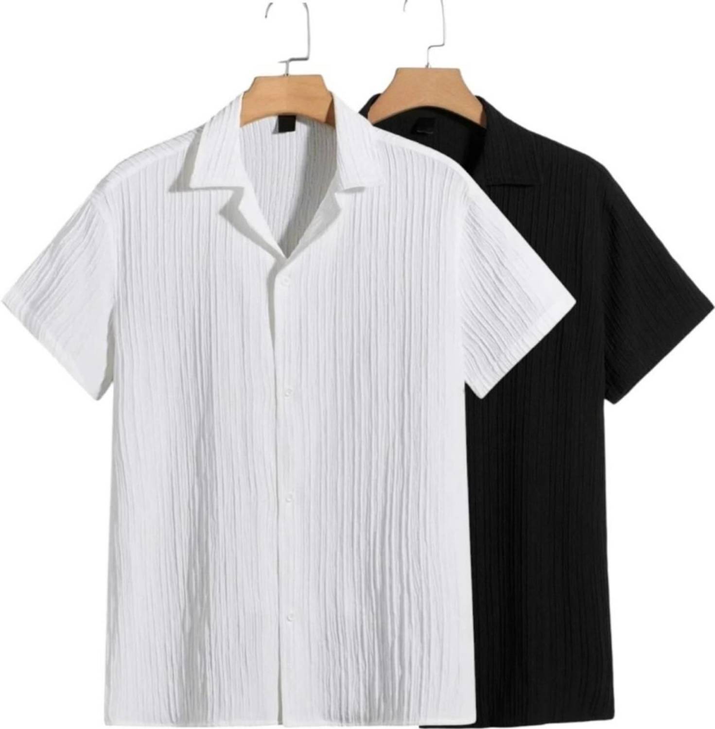 VRLOOKS Men Self Design Casual Black, White Shirt - Image 1
