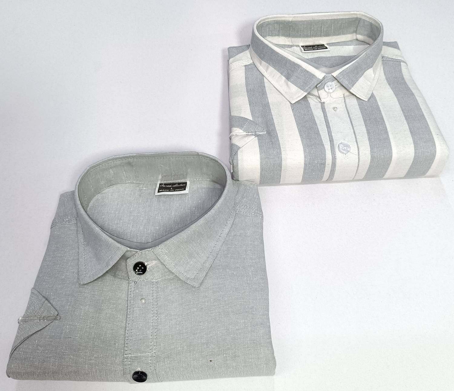 Auzaai Collection Men Striped, Solid Casual Grey Shirt