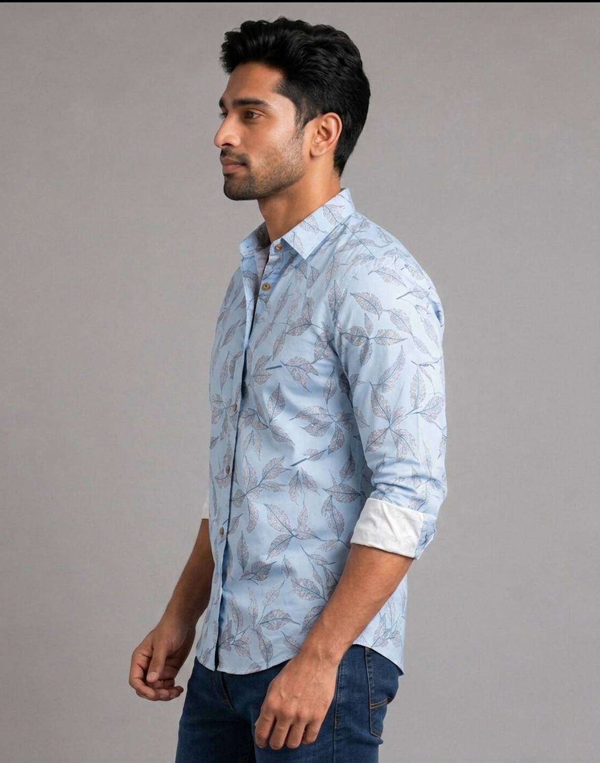 Chevron Men Printed Casual Light Blue Shirt - Image 3