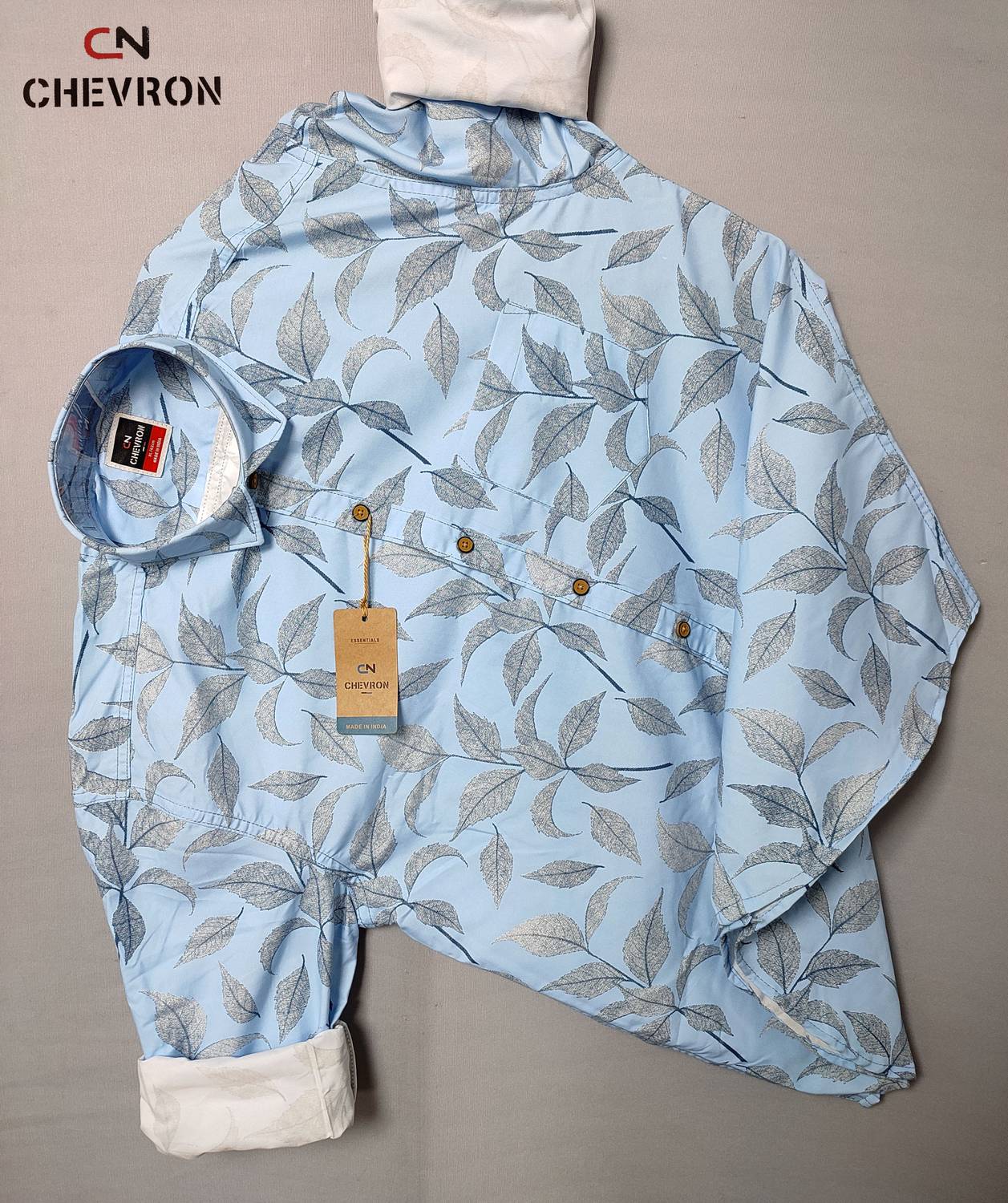 Chevron Men Printed Casual Light Blue Shirt - Image 5