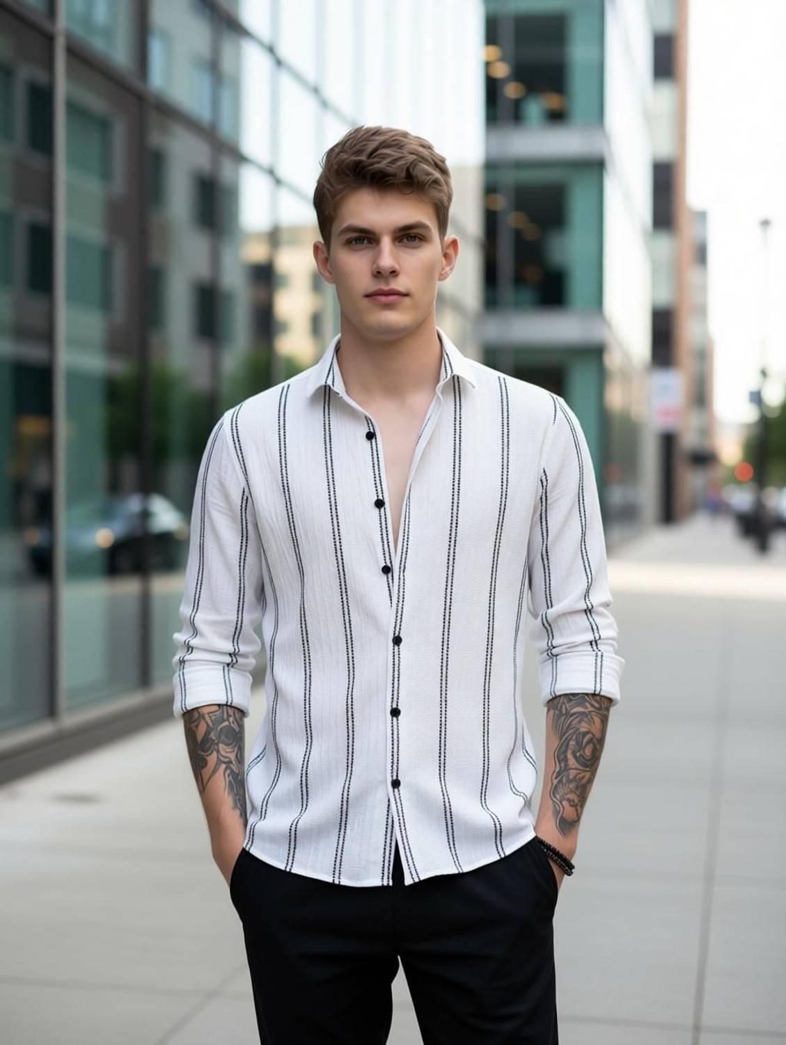 TIGERSNAKE Men Solid Casual White, Purple Shirt - Image 2