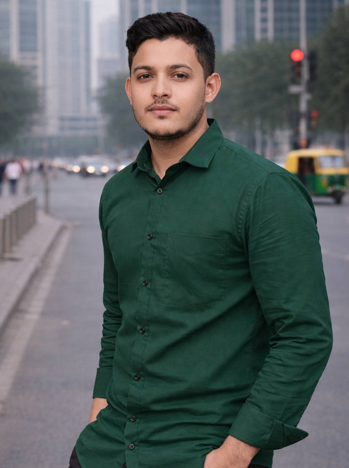 RJS FASHION Men Solid Casual Dark Green Shirt
