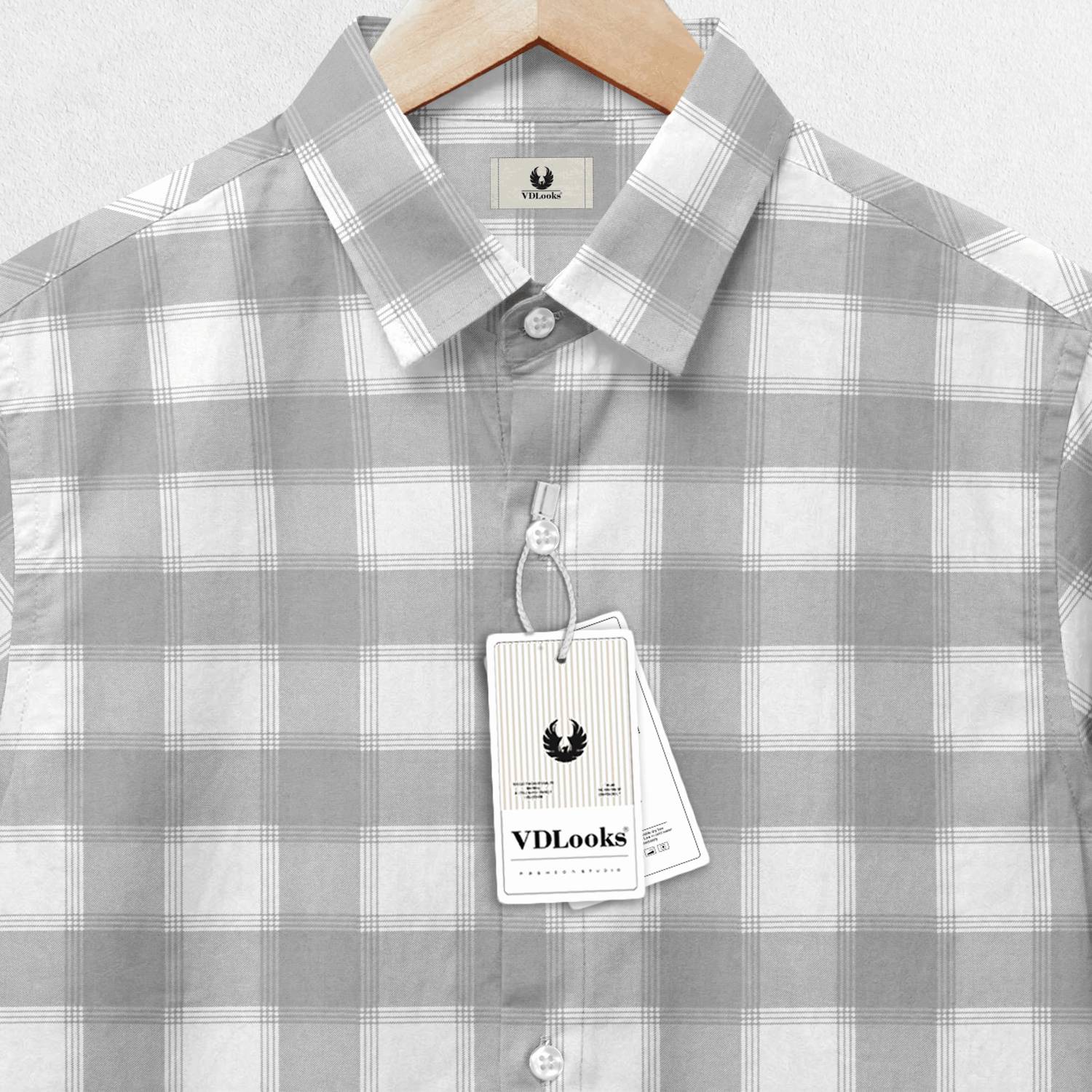 Vdlooks Men Checkered Casual Grey, White Shirt - Image 3