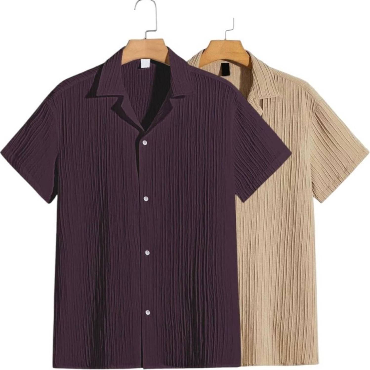 VRLOOKS Men Self Design Casual Maroon, Cream Shirt - Image 2