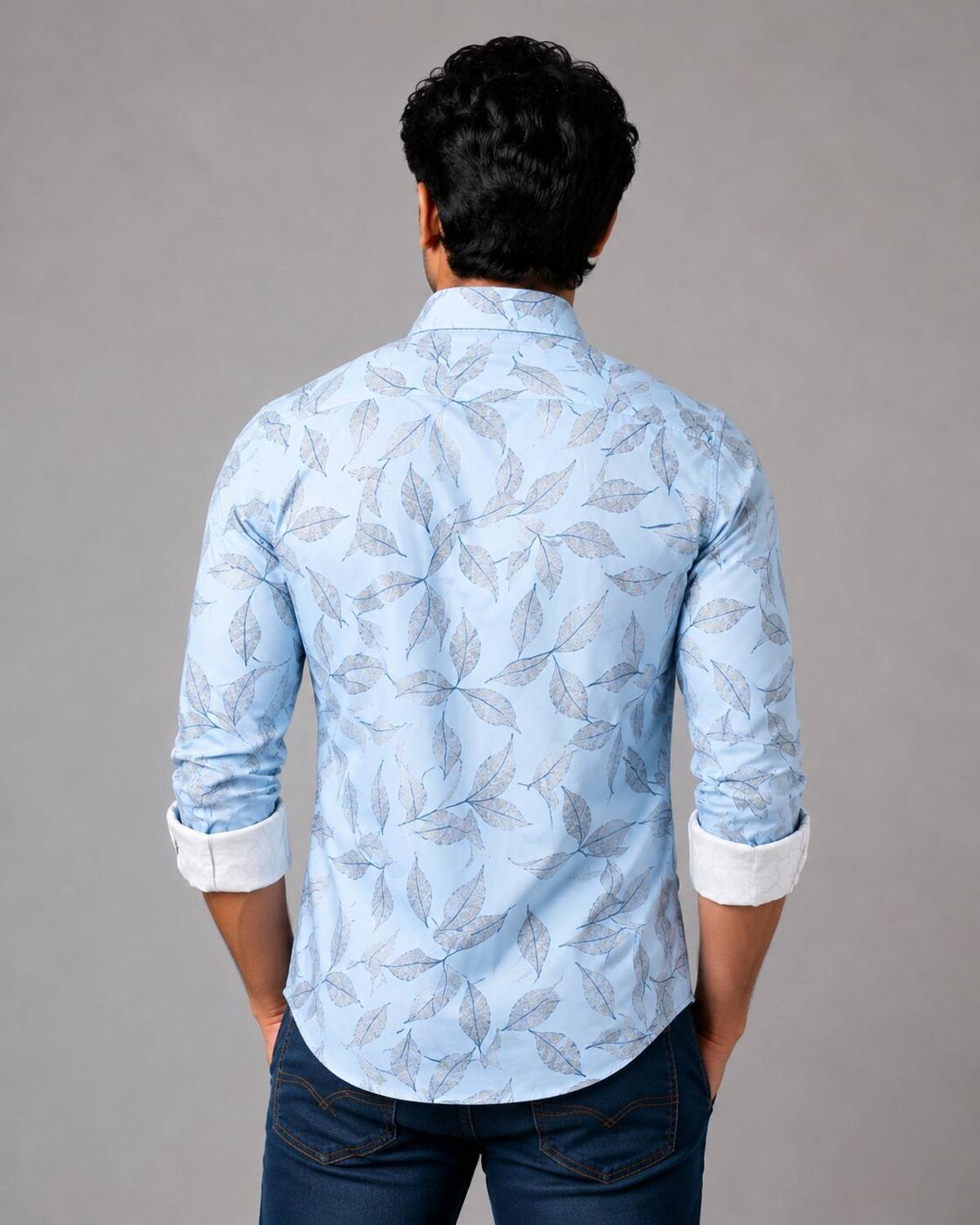 Chevron Men Printed Casual Light Blue Shirt - Image 2