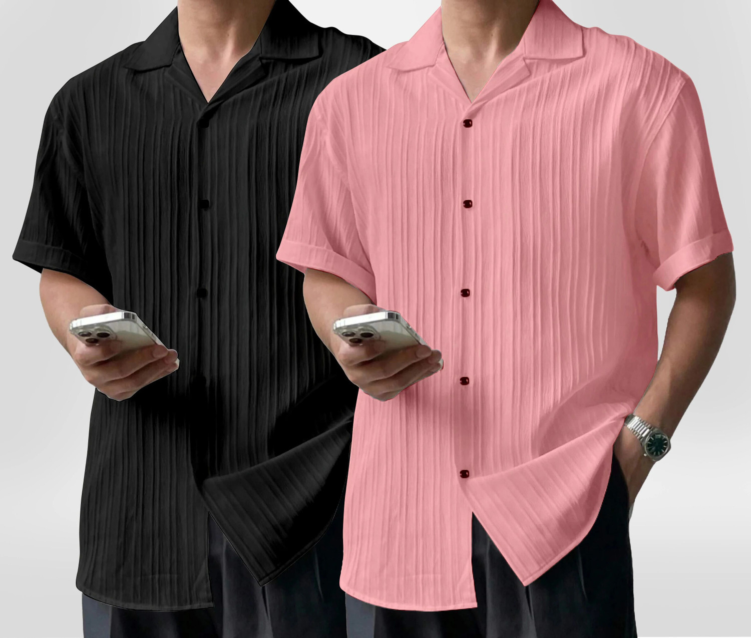 Lyphy Men Self Design Casual Black, Pink Shirt